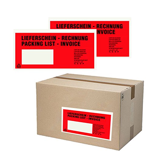 verpacking 2000 selbstklebende Dokumententaschen 22,5 x 11 cm DIN Lang Rot Lieferscheintaschen Versanddokumententasche Paketbegleitscheintasche Rechnungstasche Lieferscheinumschlag von verpacking