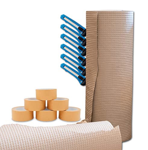 verpacking Polsterpapier 130 g/m² || ERSATZ FÜR LUFTPOLSTERFOLIE 30 cm x 70 m || + 6 Cuttermesser & 6 Rollen Papierklebeband von verpacking