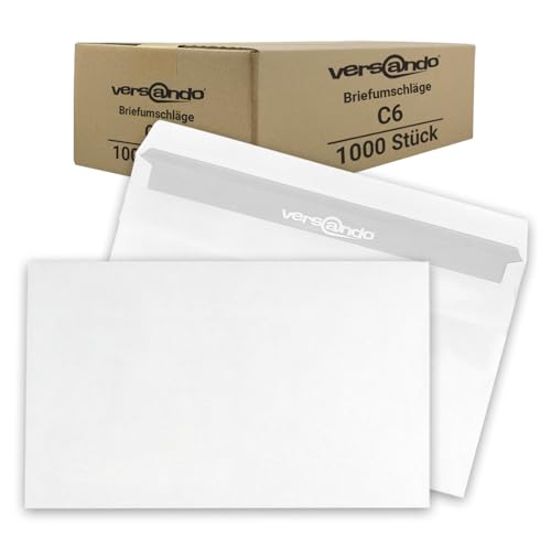 versando 1.000 Briefumschläge DIN C6 ohne Fenster oF 114 x 162 mm selbstklebend sk weiß von versando