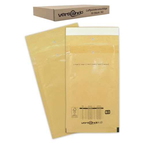 versando 10x B2 Luftpolsterumschläge Innemaß 120 x 215 mm Außenmaß 140 x 225 mm braun/goldgelb für DIN A6 von versando