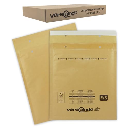 versando 10x E5 Luftpolsterumschläge Innenmaß 220 x 265 mm Außenmaß 240 x 275 mm braun/goldgelb für DIN B5 / B+ von versando