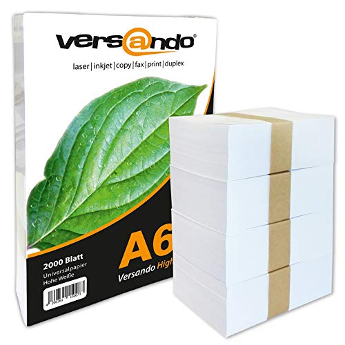 versando 2.000 Blatt Papier DIN A6 HighWhite 80 Druckerpapier Universalpapier Kopierpapier Rezeptpapier hochweiß (105 x 148 mm) von versando