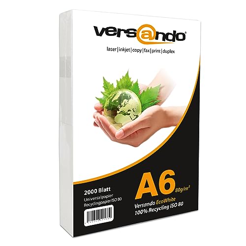 versando 20.000 Blatt Recyclingpapier DIN A6 EcoWhite 80g Kopierpapier Druckerpapier Öko Umweltpapier Rezeptpapier (105 x 148 mm) von versando