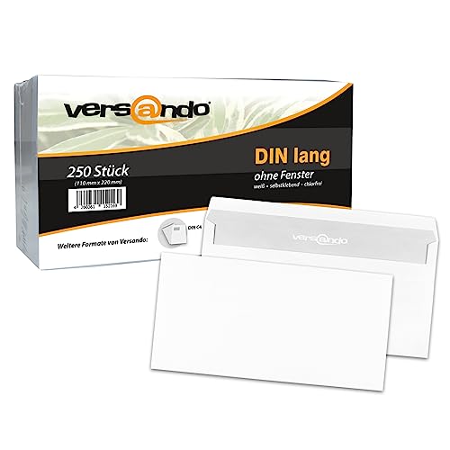 versando 250 Briefumschläge DIN lang ohne Fenster oF selbstklebend sk 22 x 11 cm weiß versando 250 Briefumschläge DIN lang ohne Fenster oF selbstklebend sk 22 x 11 cm weiß von versando