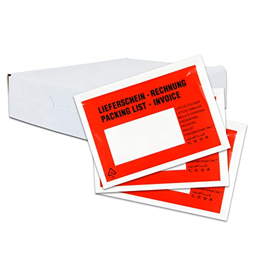 versando 250 Lieferscheintaschen C6 selbstklebend Dokumententaschen Begleitpapiertaschen rot/schwarz bedruckt Lieferschein/Rechnung in Spenderbox von versando