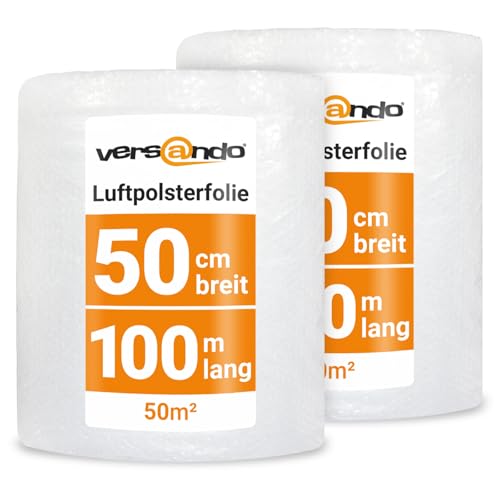 versando 2x Premium Luftpolsterfolie 100m x 0,5m Versand, Verpackung, Umzug Noppenfolie Bubble Wrap LPF Rolle von versando