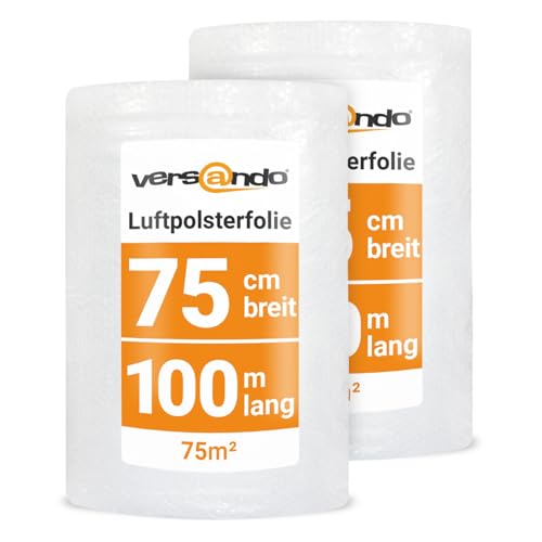 versando 2x Premium Luftpolsterfolie 100m x 0,75m Versand, Verpackung, Umzug Noppenfolie Bubble Wrap LPF Rolle von versando