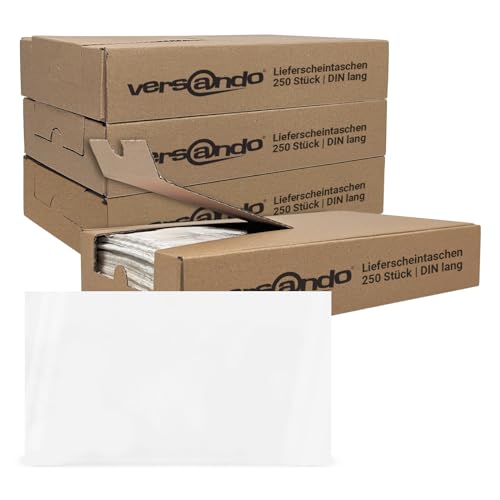 versando 4x 250 Lieferscheintaschen DIN lang selbstklebend Dokumententaschen Begleitpapiertaschen transparent in Spenderbox von versando