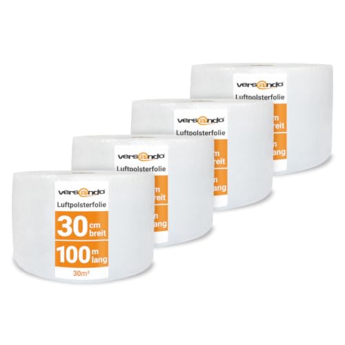versando 4x Premium Luftpolsterfolie 100m x 0,3m Versand, Verpackung, Umzug Noppenfolie Bubble Wrap LPF Rolle von versando