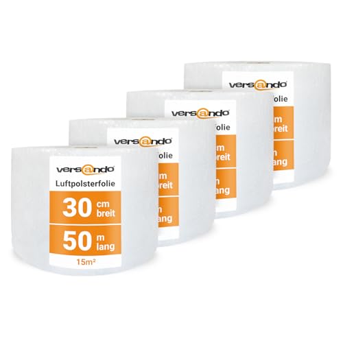versando 4x Premium Luftpolsterfolie 50m x 0,3m Versand, Verpackung, Umzug Noppenfolie Bubble Wrap LPF Rolle von versando