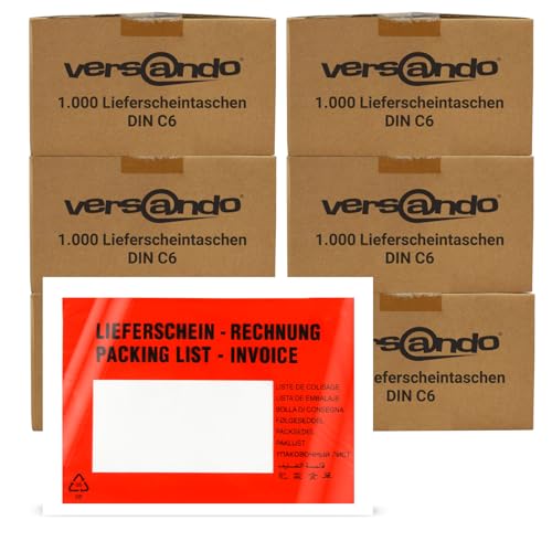 versando 6000 Lieferscheintaschen C6 selbstklebend Dokumententaschen Begleitpapiertaschen rot/schwarz bedruckt Lieferschein/Rechnung von versando