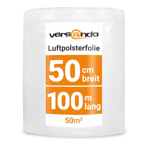 versando Luftpolsterfolie 100m x 0,5m Versand, Verpackung, Umzug Noppenfolie Bubble Wrap LPF Rolle 2-schichtig 45my von versando