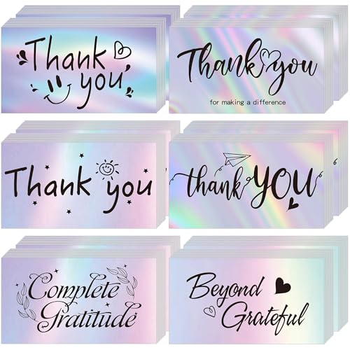 Einfache Dankeskarten,Kleine Dankeskarten,120PCS Mini-Dankeskarten,Dankespostkarten,Laser-Regenbogenkarten,6 Stile Dankeskarten Für Unternehmen,Glitzerpapierkarton,Notizkarten,Abschlussgeschenke von veyaltedl