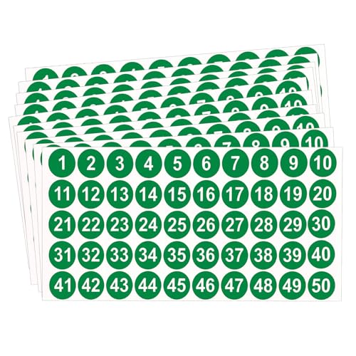 Nummer Zahlen Aufkleber Sticker Klebezahlen,500PCS 1 Bis 50 Grün Zahlen Runder Aufkleber Fortlaufende Nummer Aufkleber Für Klassifizierung Schließfach Heim Ordnen Adventskalender Organisation Ordnen von veyaltedl