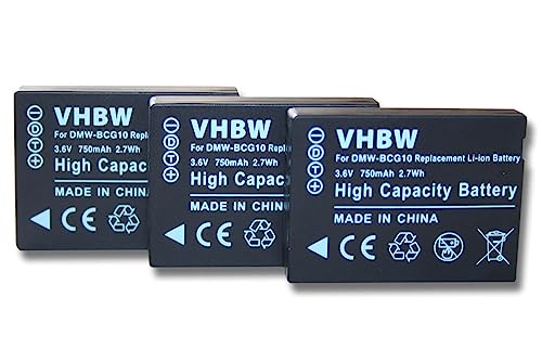 3 x vhbw Akku Set 750mAh kompatibel mit Kamera Panasonic Lumix DMC-TZ20, DMC-TZ22, DMC-TZ25, DMC-TZ30, DMC-TZ31, DMC-ZS6 Ersatz für DMW-BCG10 / DMW-BCG10E von vhbw
