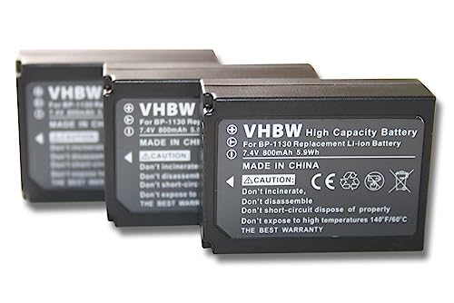3 x vhbw Akku Set 800mAh kompatibel mit Kamera Samsung NX300, NX300M, NX2020, NX2030 Ersatz für ED-BP1130, BP1130, BP-1130 von vhbw