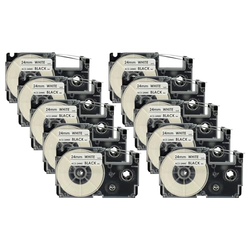vhbw 10 x Kassette Patronen Schriftband 24mm kompatibel mit Casio CW-L300, KL-200E, KL-7400, KL-8100, KL-820, KL-8200, KL-C500 Ersatz für Casio XR-24WE1, XR-24WE. von vhbw