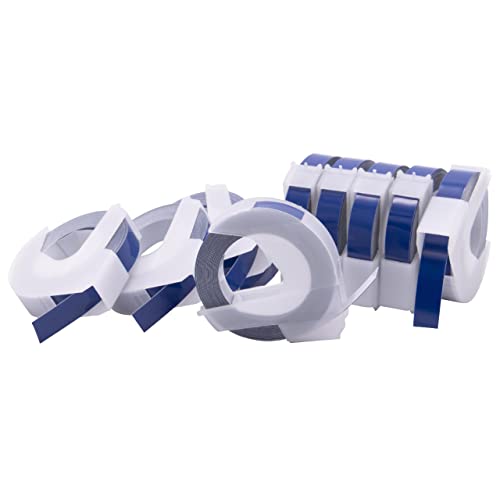 vhbw 10x 3D Prägeband-Schriftband-Kassette kompatibel mit Dymo 1755, 1765, 1805, 1855, Jet, Junior Etiketten-Drucker 9mm Weiß auf Blau von vhbw