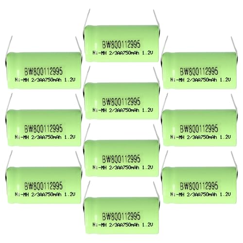 vhbw 10x Akku Ersatz für 2/3AA für Modellbau (750mAh, 1,2V, NiMH, Grün, mit Lötfahne (U)) von vhbw