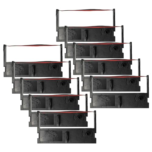 vhbw 10x Farbband Schriftband kompatibel mit Epson M-V110, M-U312, U110, U311, U310 Nadeldrucker, Bondrucker - Schwarz, Rot von vhbw