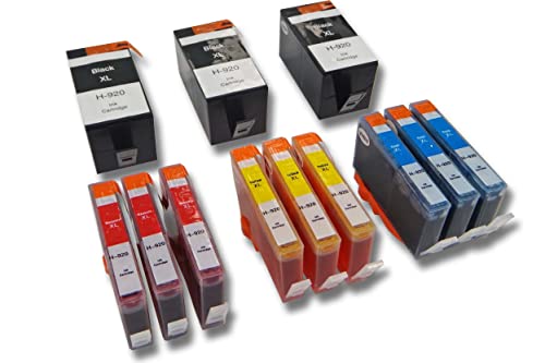 vhbw 12x kompatible Ersatz Tintenpatrone Druckerpatrone Set mit Chip kompatibel mit Drucker Ersatz für HP 920XL, CD 975AE, CD974AE, CD973AE, CD972AE von vhbw