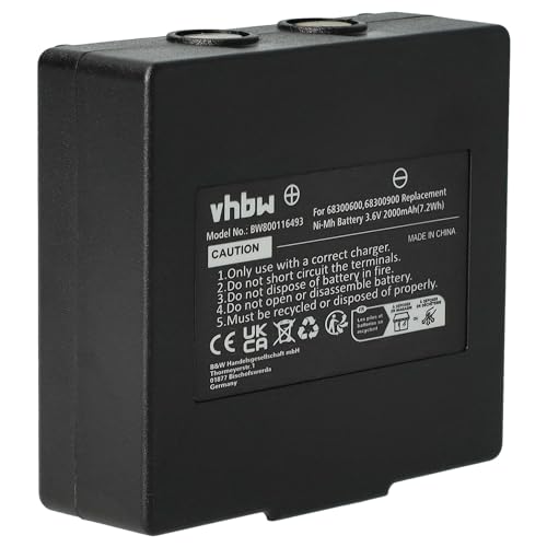 vhbw 1x Akku kompatibel mit Hetronic HET300, HT-01, FBH300, CS 434 Industrie-Funkfernsteuerung Fernbedienung (2000 mAh, 3,6 V, NiMH) - Schwarz von vhbw
