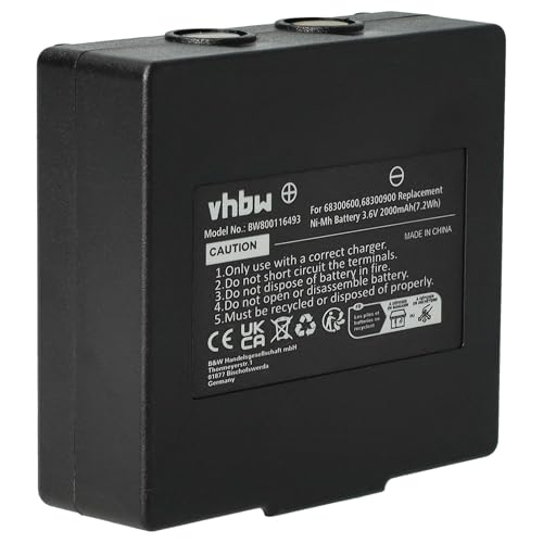 vhbw 1x Akku kompatibel mit Hetronic Harris P7370, P5470, P7300, P7350 Industrie-Funkfernsteuerung Fernbedienung (2000 mAh, 3,6 V, NiMH) - Schwarz von vhbw