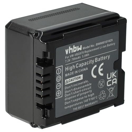 vhbw 1x Akku kompatibel mit Panasonic HDC-SX5, HDC-TM350, HDC-TM700 Videokamera Camcorder (700 mAh, 7,2 V, Li-Ion) + Infochip von vhbw