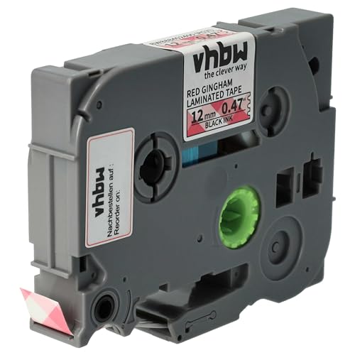 vhbw 1x Schriftband-Kassette kompatibel mit Brother PT 9600, 9700PC, 9800PCN, 9500, D200, 9500pc Etiketten-Drucker 12mm Schwarz auf Rot kariert von vhbw