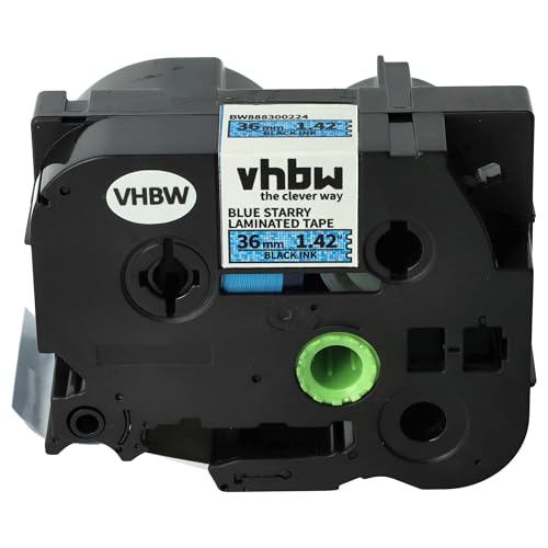 vhbw 1x Schriftband-Kassette kompatibel mit Brother PT 9700PC, 9800PCN, RL700S, E550W, 9500pc Etiketten-Drucker 36mm Schwarz auf Blau (glitzernd) von vhbw