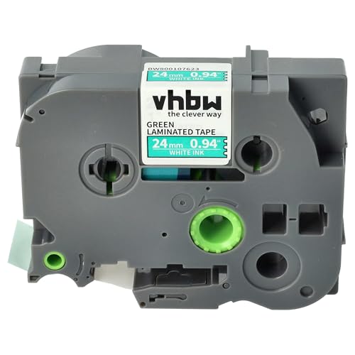 vhbw 1x Schriftband-Kassette kompatibel mit Brother PT H 500 Li, P 700, 9700 PC, 9800 PCN, E 500 VP, H 500 Etiketten-Drucker 24mm Weiß auf Grün von vhbw