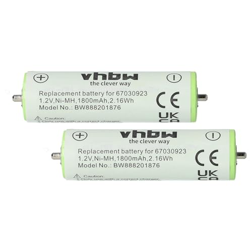 vhbw 2X Akku Ersatz für Braun 67030165, 67030834, 1HR-AAAUV, HR-AAUV für Rasierer Haarschneider (1800mAh, 1,2V, NiMH) von vhbw