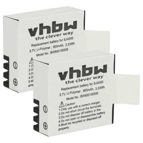 vhbw 2X Akku kompatibel mit Apeman A60 1080p, A66 1080p, A70 1080p, A77 4K UHD, A80 4K UHD Videokamera Camcorder (900mAh, 3,7V, Li-Ion) + Infochip von vhbw