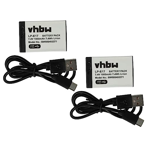 vhbw 2X Akku kompatibel mit Canon EOS R100 Kamera (1000 mAh, 7,4 V, Li-Ion), USB-C Buchse von vhbw