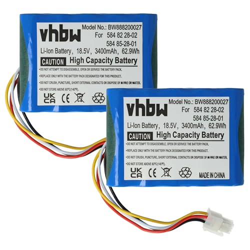 vhbw 2X Akku kompatibel mit Gardena Sileno - R100Li, Sileno - R100LiC, Sileno City 250 15001 Rasenmäher (3400mAh, 18,5V, Li-Ion) von vhbw