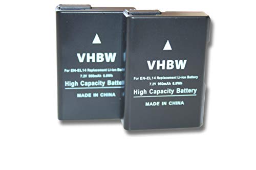 vhbw 2X Akku kompatibel mit Nikon D3100, D3200, D3300, D3400 Kamera Digicam DSLR (950mAh, 7,2V, Li-Ion) mit Infochip von vhbw