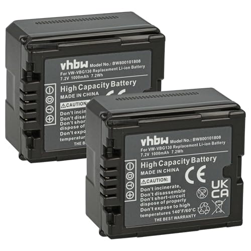 vhbw 2X Akku kompatibel mit Panasonic HDC-SD9, HDC-SDT750, HDC-SX5, HDC-TM350 Videokamera Camcorder (1000mAh, 7,2V, Li-Ion) mit Infochip von vhbw