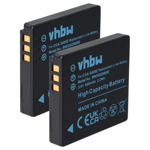 vhbw 2X Akku kompatibel mit Panasonic Lumix DMC-FS20, DMC-FS3, DMC-FX33, DMC-FX35, DMC-FS5, DMC-FX30 Kamera (600 mAh, 3,6 V, Li-Ion) von vhbw
