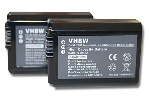 vhbw 2X Akku kompatibel mit Sony Alpha 6100, 6300, 6400, 6500 Kamera (950mAh, 7,2V, Li-Ion) mit Infochip von vhbw