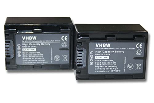 vhbw 2X Akku kompatibel mit Sony HDR-XR105, HDR-XR105E, HDR-XR106, HDR-XR106E Videokamera Camcorder (950mAh, 7,2V, Li-Ion) mit Infochip von vhbw
