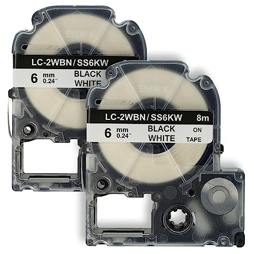 vhbw 2x Schriftband-Kassette kompatibel mit Epson LabelWorks LW-1000P, LW-600P, LW-700, LW-500, LW-300, LW-400 Etiketten-Drucker 6mm Schwarz auf Weiß von vhbw
