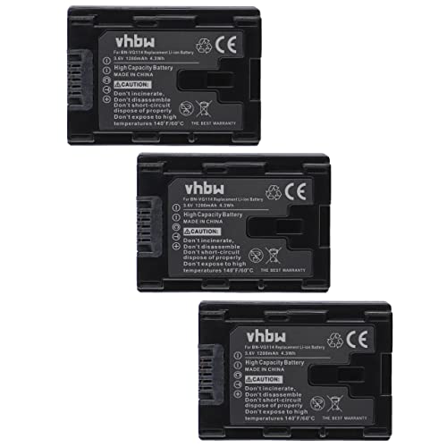 vhbw 3X Akku Ersatz für JVC BN-VG114, BN-VG114E, BN-VG114AC für Videokamera Camcorder (1200 mAh, 3,6 V, Li-Ion) + Infochip von vhbw