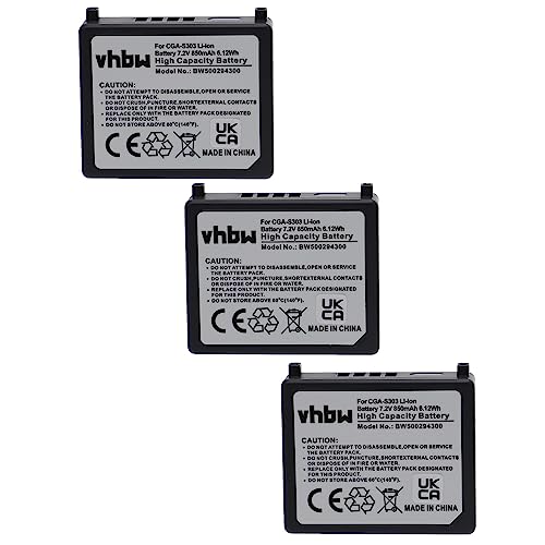 vhbw 3X Akku Ersatz für Panasonic CGA-S303, CGA-S303E für Videokamera Camcorder (850mAh, 7,2V, Li-Ion) von vhbw