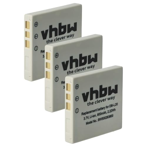 vhbw 3X Akku Ersatz für Sanyo DB-L20A, DB-L20, DB-L20AEX für Videokamera Camcorder (550 mAh, 3,6 V, Li-Ion) von vhbw