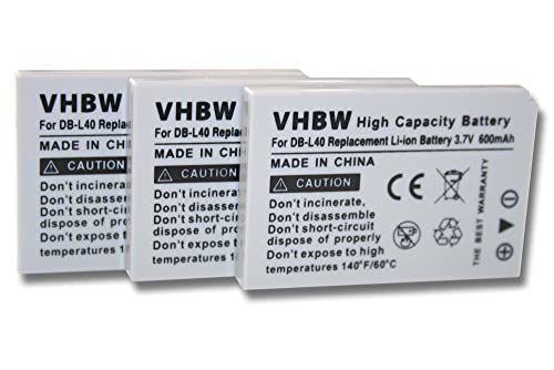 vhbw 3X Akku Ersatz für Sanyo DB-L40 für Videokamera Camcorder (600mAh, 3,7V, Li-Ion) von vhbw