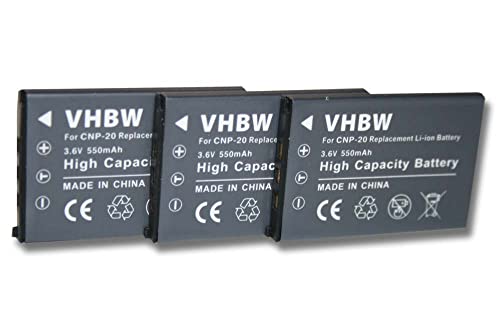 vhbw 3X Akku kompatibel mit Casio Exilim EX-S880, EX-Z11, EX-Z12, EX-Z60, EX-Z65, EX-Z70 Kamera Digicam DSLR (550mAh, 3,6V, Li-Ion) von vhbw