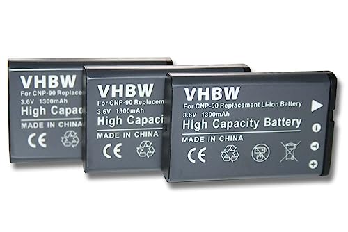 vhbw 3X Akku kompatibel mit Casio Exilim EX Serie H10, H20G, FH100, H15 HI-Zoom Kamera (1300mAh, 3,6V, Li-Ion) von vhbw