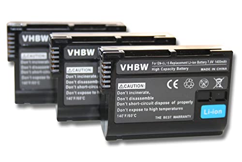 vhbw 3X Akku kompatibel mit Nikon D810a, D850, Z6, Z7, D800E, D8000, Z5, Z6 II, Z7 II, D810, Z8 Kamera (1400 mAh, 7 V, Li-Ion), Infochip von vhbw