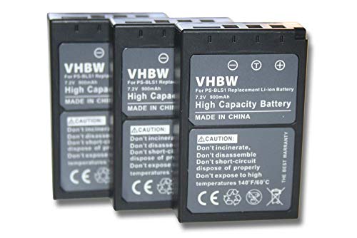 vhbw 3X Akku kompatibel mit Olympus D-SLR E-620 Kamera Digicam DSLR (900mAh, 7,2V, Li-Ion) von vhbw