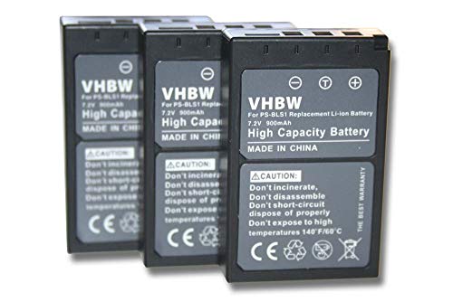 vhbw 3X Akku kompatibel mit Olympus D-SLR E400, E-400, E-410, E-420, E-450, E-600 Kamera Digicam DSLR (900mAh, 7,2V, Li-Ion) von vhbw